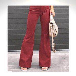 Vintage Inspo Vibes Hollister Burgundy High-Rise Flare Corduroy Bell Bottom -1R